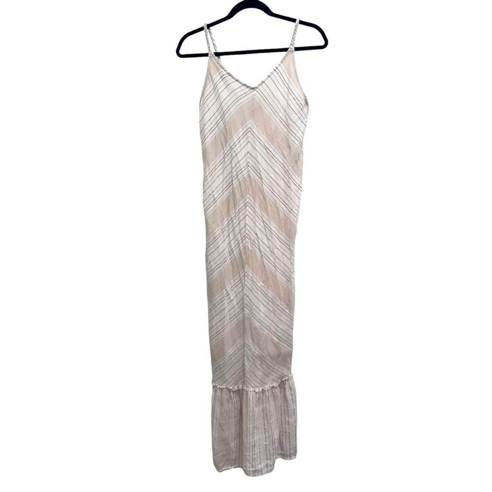 Knox Rose white and tan cotton sleeveless prairie maxi dress braided straps M